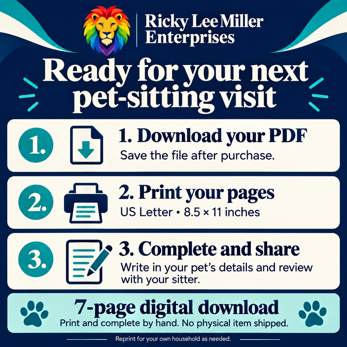 Pet Sitter Information Packet | 7-Page Printable Pet Care PDF