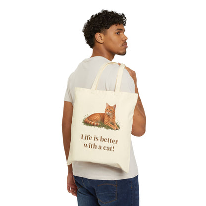 Peeking Cat Canvas Tote Bag | Cute Orange Tabby Everyday Carryall