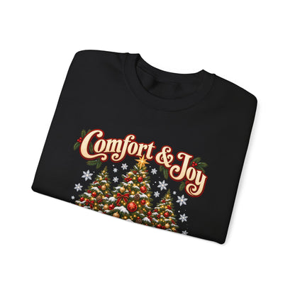 Personalized Comfort and Joy Christmas Sweatshirt, Family Name Holiday Crewneck, Matching Family Christmas Trees