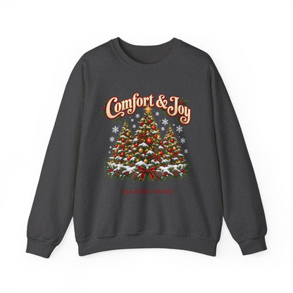 Personalized Comfort and Joy Christmas Sweatshirt, Family Name Holiday Crewneck, Matching Family Christmas Trees