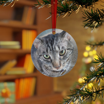 Personalized Pet Photo Metal Christmas Ornament – Custom Name and Year