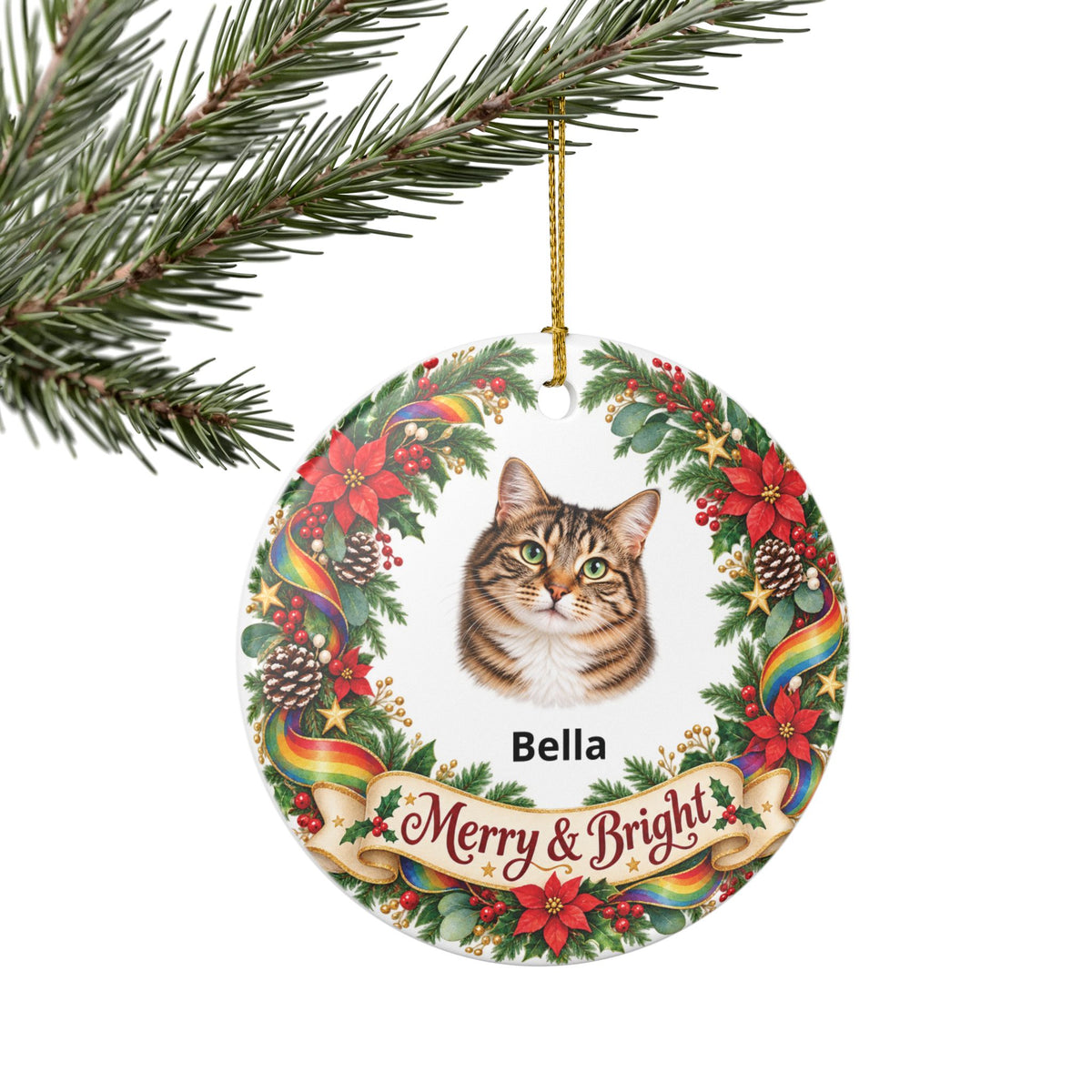 Personalized Pet Christmas Round Ornament | Merry & Bright