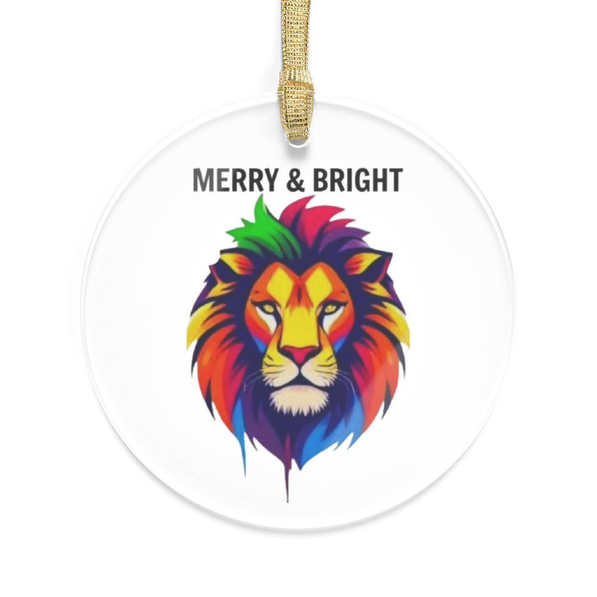 Merry & Bright Rainbow Lion Clear Acrylic Christmas Ornament