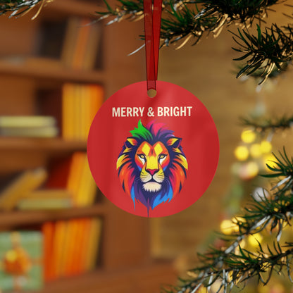 Merry & Bright Rainbow Lion Metal Christmas Ornament