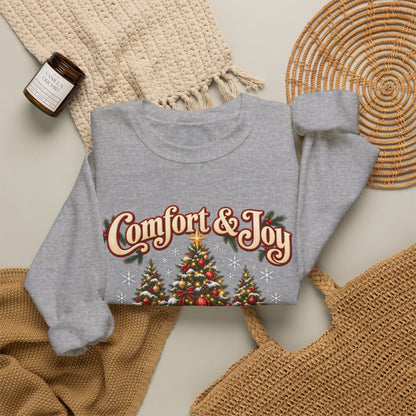 Personalized Comfort and Joy Christmas Sweatshirt, Family Name Holiday Crewneck, Matching Family Christmas Trees