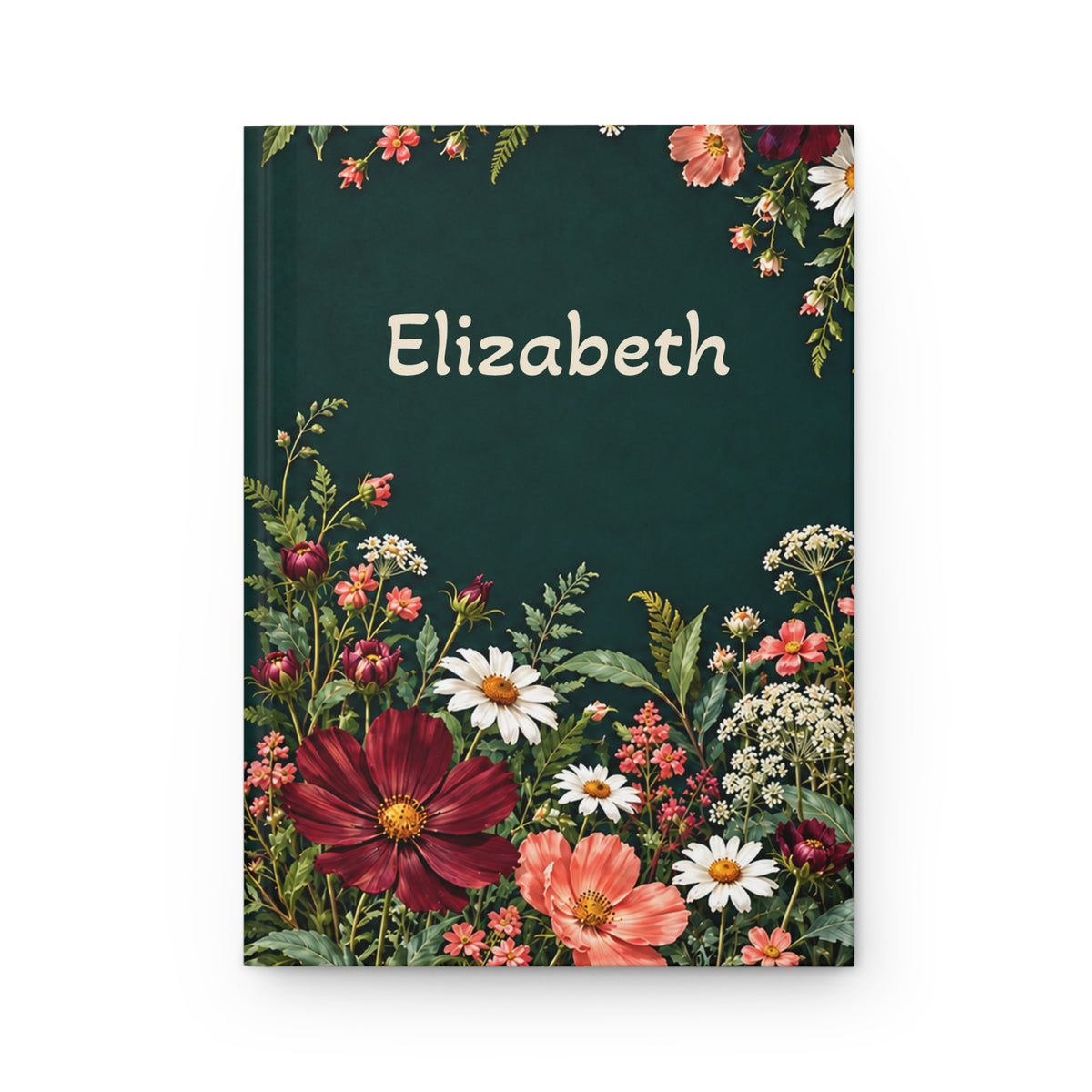 Personalized Floral Hardcover Journal | Custom Name Botanical Notebook | Teal, Lined Pages