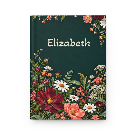 Personalized Floral Hardcover Journal | Custom Name Botanical Notebook | Teal, Lined Pages