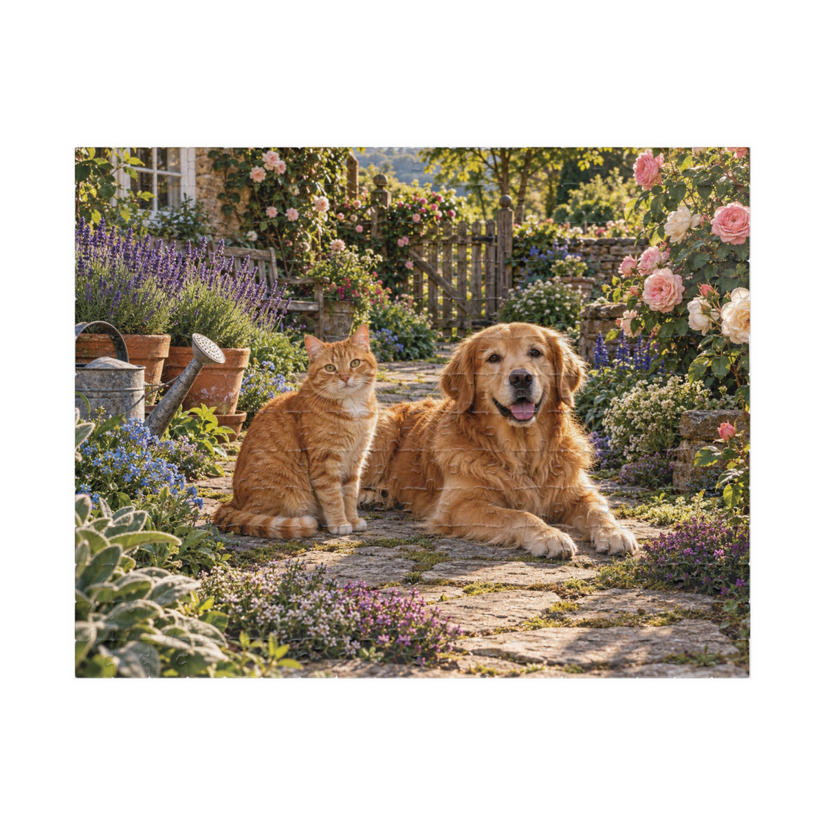Cat & Dog Cottage Garden Jigsaw Puzzle | 252 or 520 Pieces | Animal Lover Gift