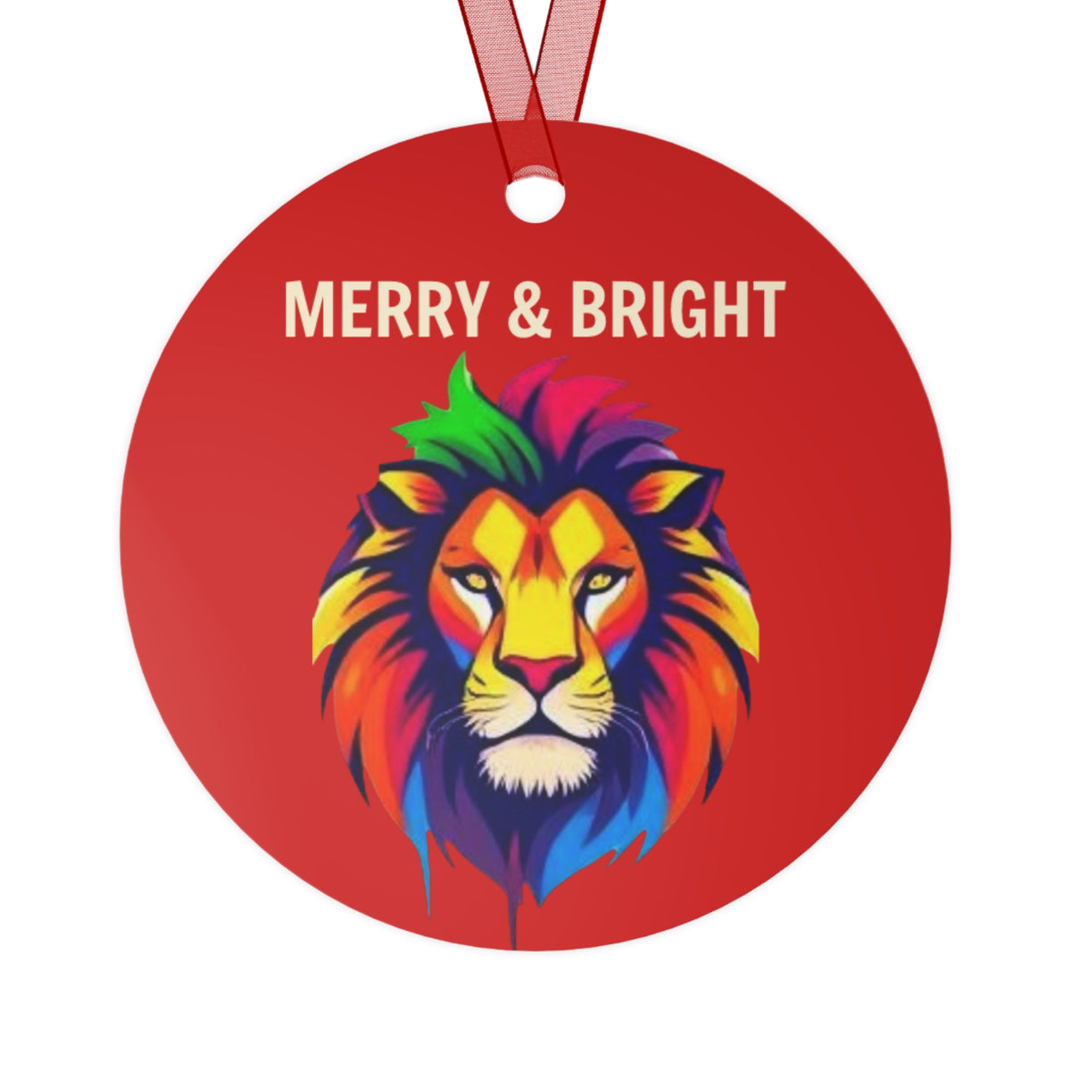 Merry & Bright Rainbow Lion Metal Christmas Ornament