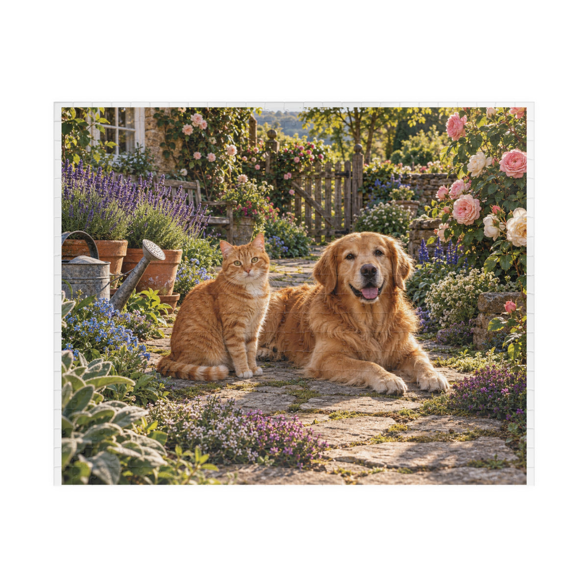 Cat & Dog Cottage Garden Jigsaw Puzzle | 252 or 520 Pieces | Animal Lover Gift