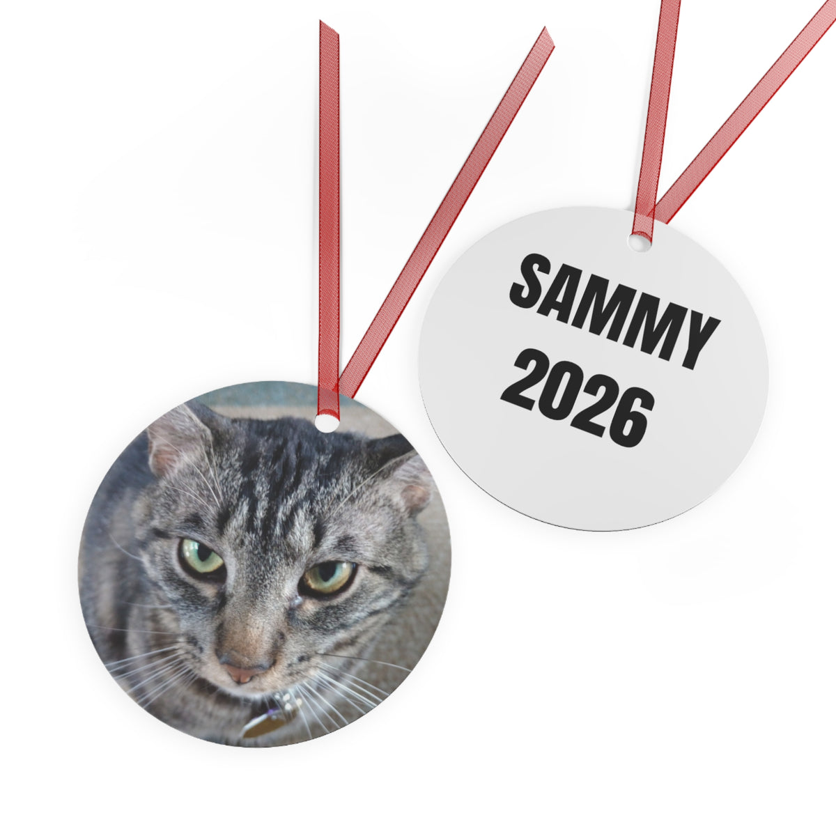 Personalized Pet Photo Metal Christmas Ornament – Custom Name and Year