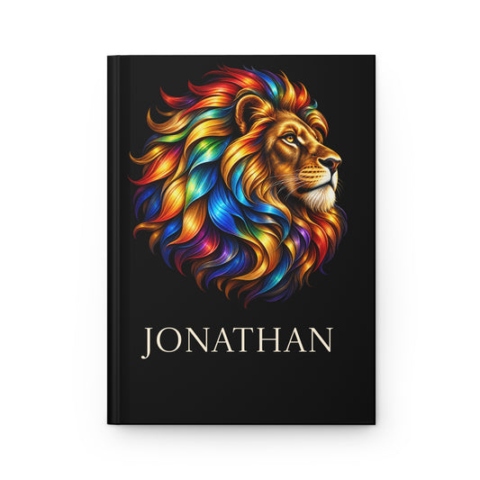 Personalized Rainbow Lion Hardcover Journal | Custom Name Lined Notebook