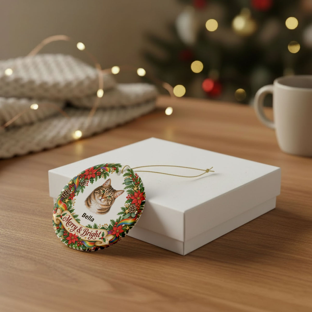 Personalized Pet Christmas Round Ornament | Merry & Bright