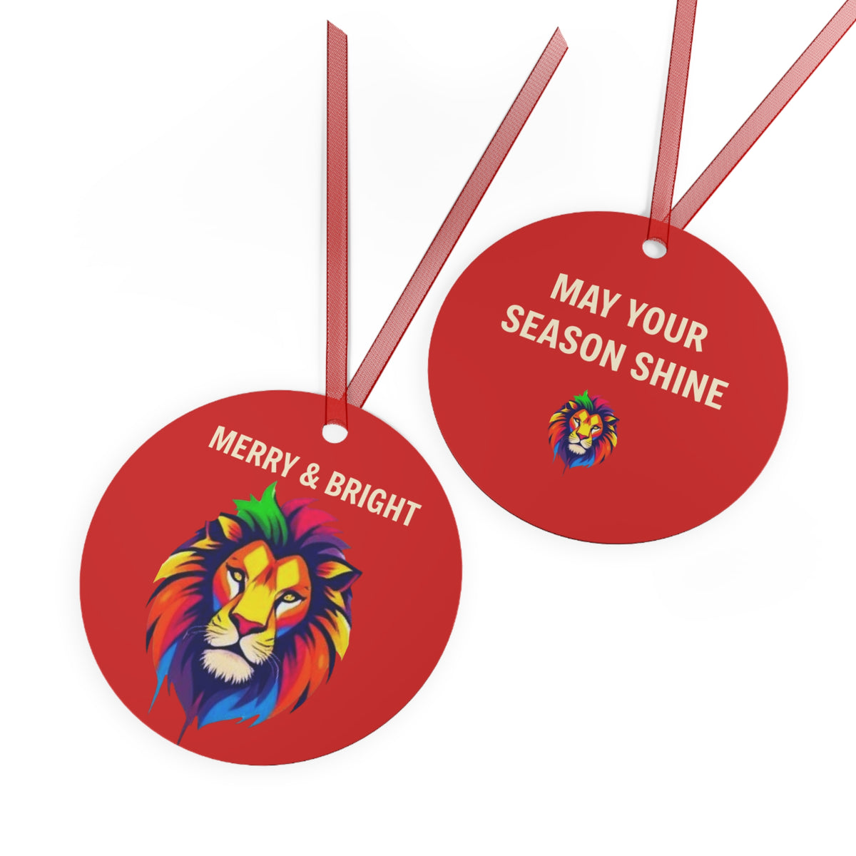 Merry & Bright Rainbow Lion Metal Christmas Ornament