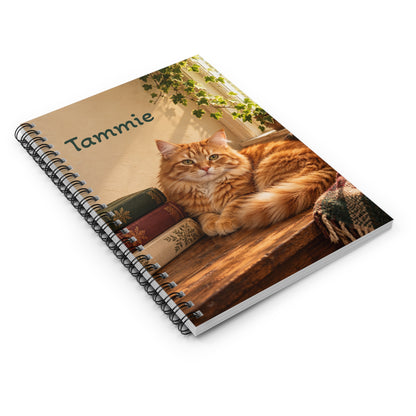 Personalized Cat Spiral Notebook | Orange Tabby & Books | Lined, 6 × 8