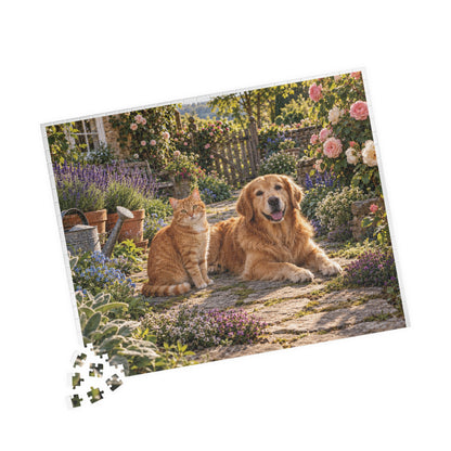 Cat & Dog Cottage Garden Jigsaw Puzzle | 252 or 520 Pieces | Animal Lover Gift