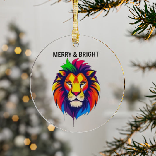 Merry & Bright Rainbow Lion Clear Acrylic Christmas Ornament