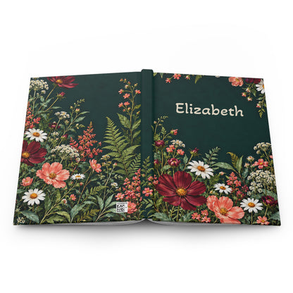 Personalized Floral Hardcover Journal | Custom Name Botanical Notebook | Teal, Lined Pages