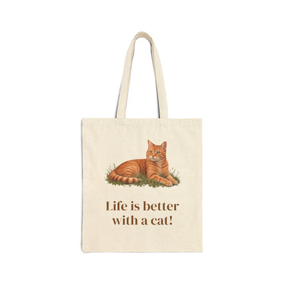 Peeking Cat Canvas Tote Bag | Cute Orange Tabby Everyday Carryall