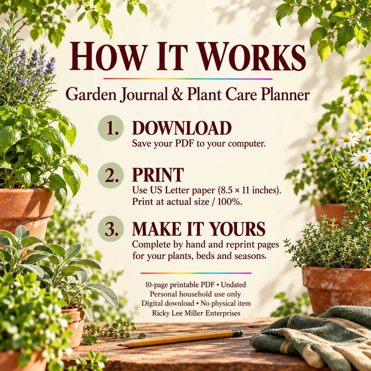 Garden Journal & Plant Care Planner | 10-Page Printable PDF