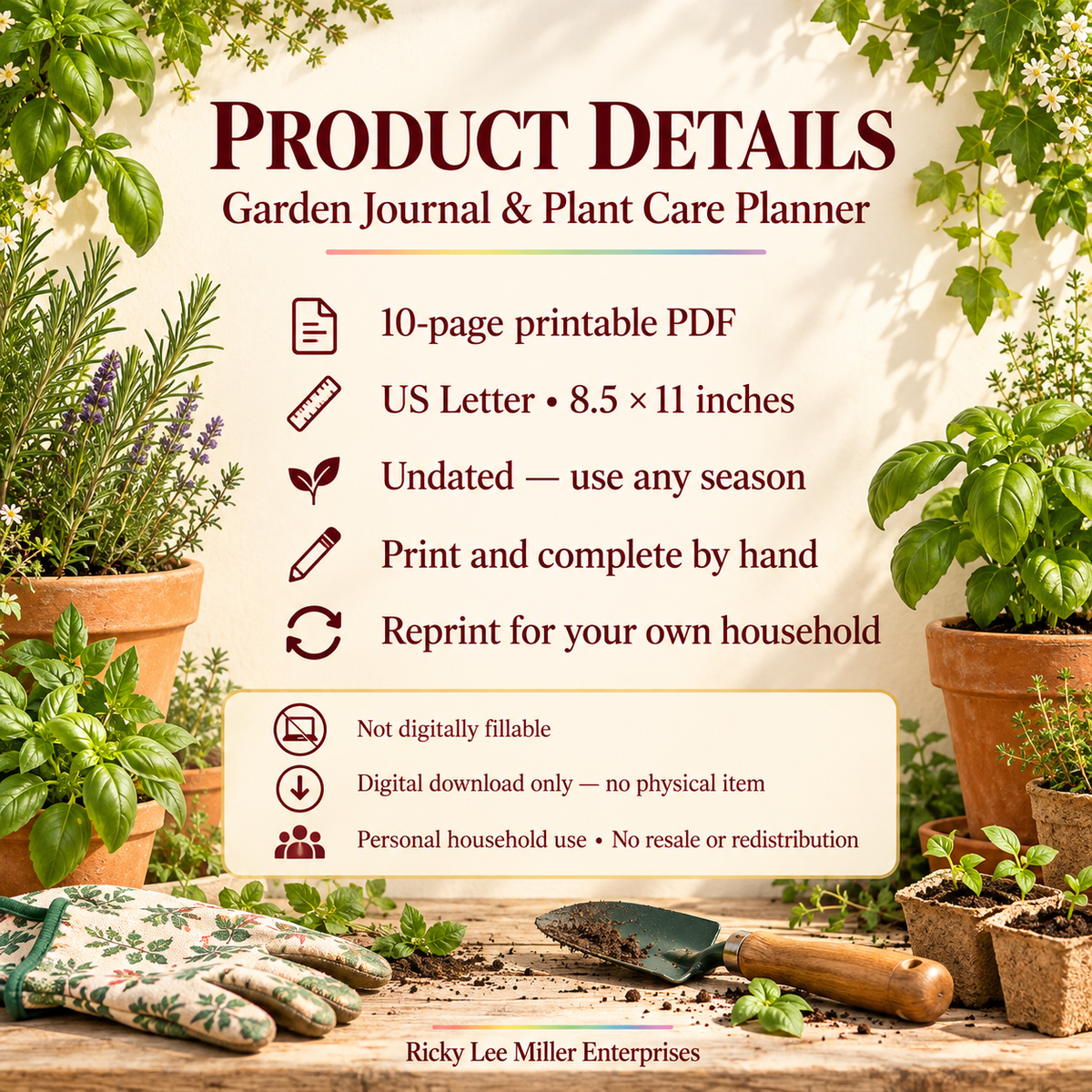 Garden Journal & Plant Care Planner | 10-Page Printable PDF