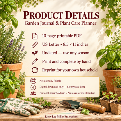 Garden Journal & Plant Care Planner | 10-Page Printable PDF