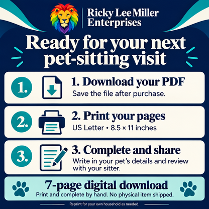 Pet Sitter Information Packet | 7-Page Printable Pet Care PDF