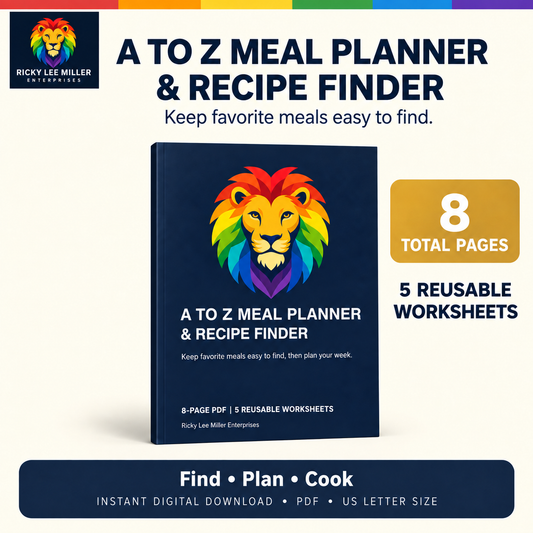 A to Z Meal Planner and Recipe Finder | 8-Page Printable PDF