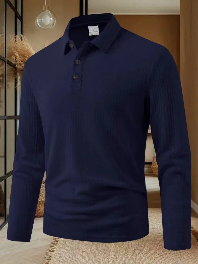 New Men's Business Casual Long Sleeved Solid Color Polo Shirt Summer Fashionable Breathable Comfortable Versatile Top T-shirt
