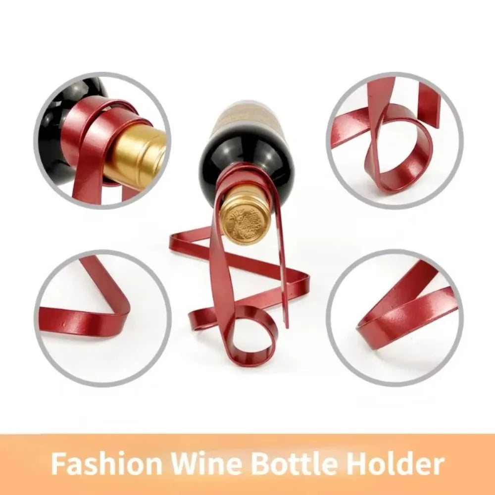 Creative Floating Ribbon Wine Rack Suspended Iron Poised Bottle Holder Table Decoration Wine Bottle Rack Home