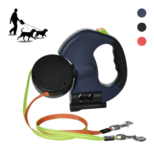 Dual Pet Leash for 2 Dogs Retractable Dog Traction Rope with Flashlight Outdoor Reflective Puppy Lead Strap Yorkie Accessories