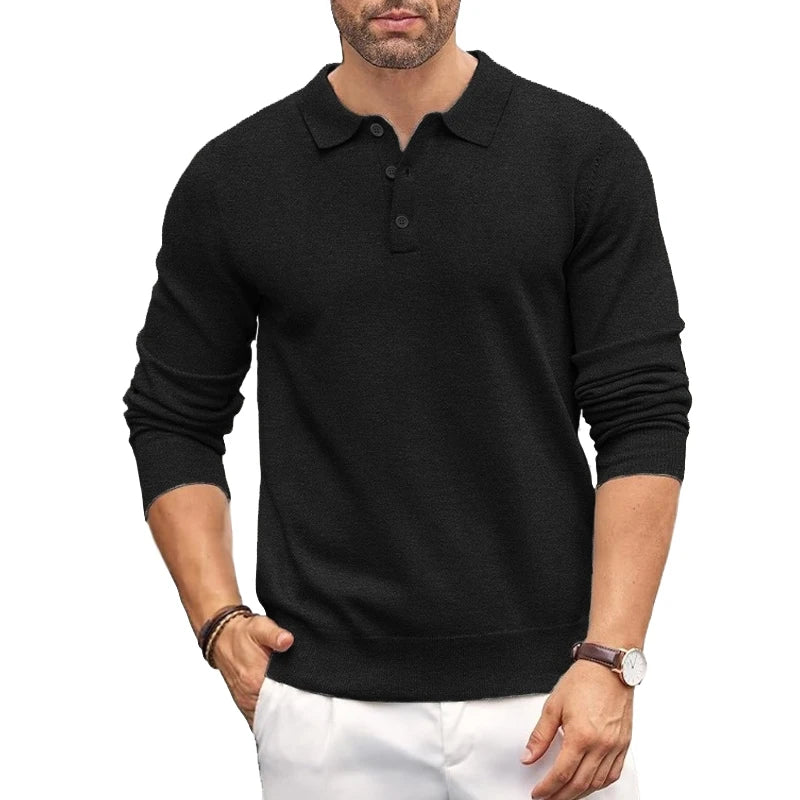 Autumn Mens Button Pullover Sweater Slim Mock Neck Knit Polo Sweaters Casual Dress Jumper Winter Heavyweight Thermal Outerwear
