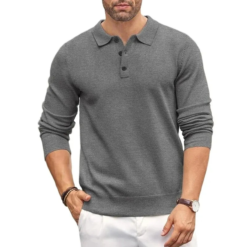 Autumn Mens Button Pullover Sweater Slim Mock Neck Knit Polo Sweaters Casual Dress Jumper Winter Heavyweight Thermal Outerwear