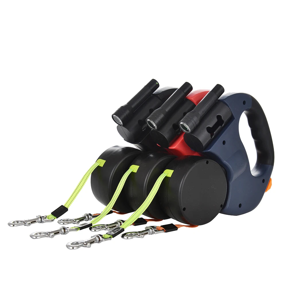 Dual Pet Leash for 2 Dogs Retractable Dog Traction Rope with Flashlight Outdoor Reflective Puppy Lead Strap Yorkie Accessories