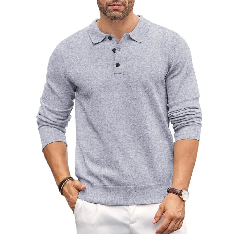 Autumn Mens Button Pullover Sweater Slim Mock Neck Knit Polo Sweaters Casual Dress Jumper Winter Heavyweight Thermal Outerwear