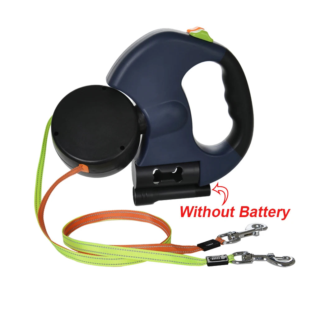 Dual Pet Leash for 2 Dogs Retractable Dog Traction Rope with Flashlight Outdoor Reflective Puppy Lead Strap Yorkie Accessories