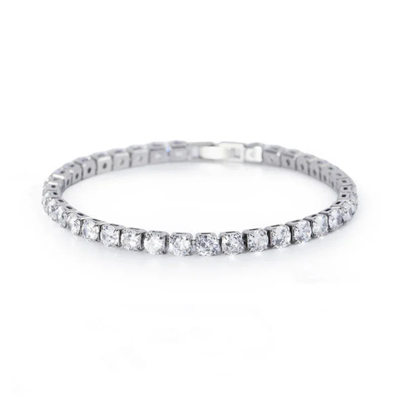 Luxury Hiphop Iced Out  4mm Cubic Zirconia Crystal Tennis Bracelets For Women Men Gold Color Silver Color Bracelet Chain Jewelry