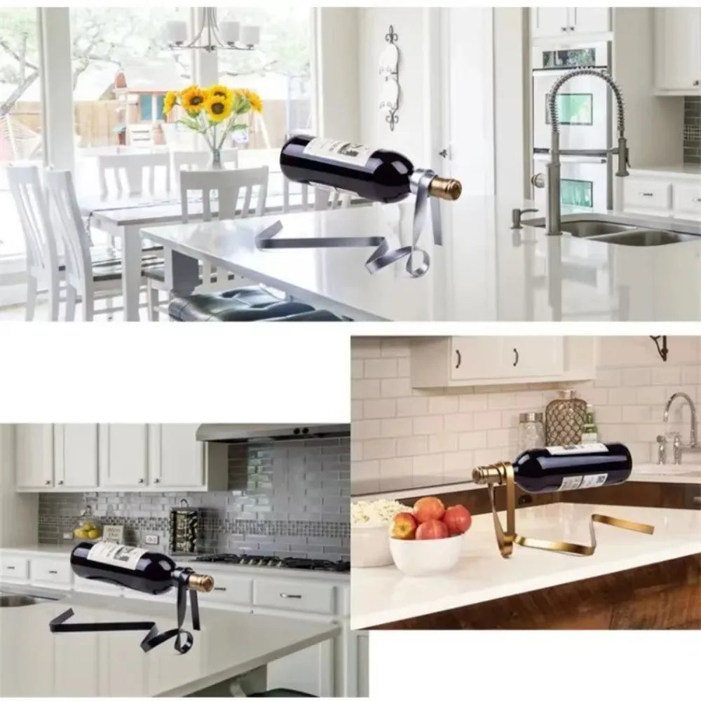Creative Floating Ribbon Wine Rack Suspended Iron Poised Bottle Holder Table Decoration Wine Bottle Rack Home