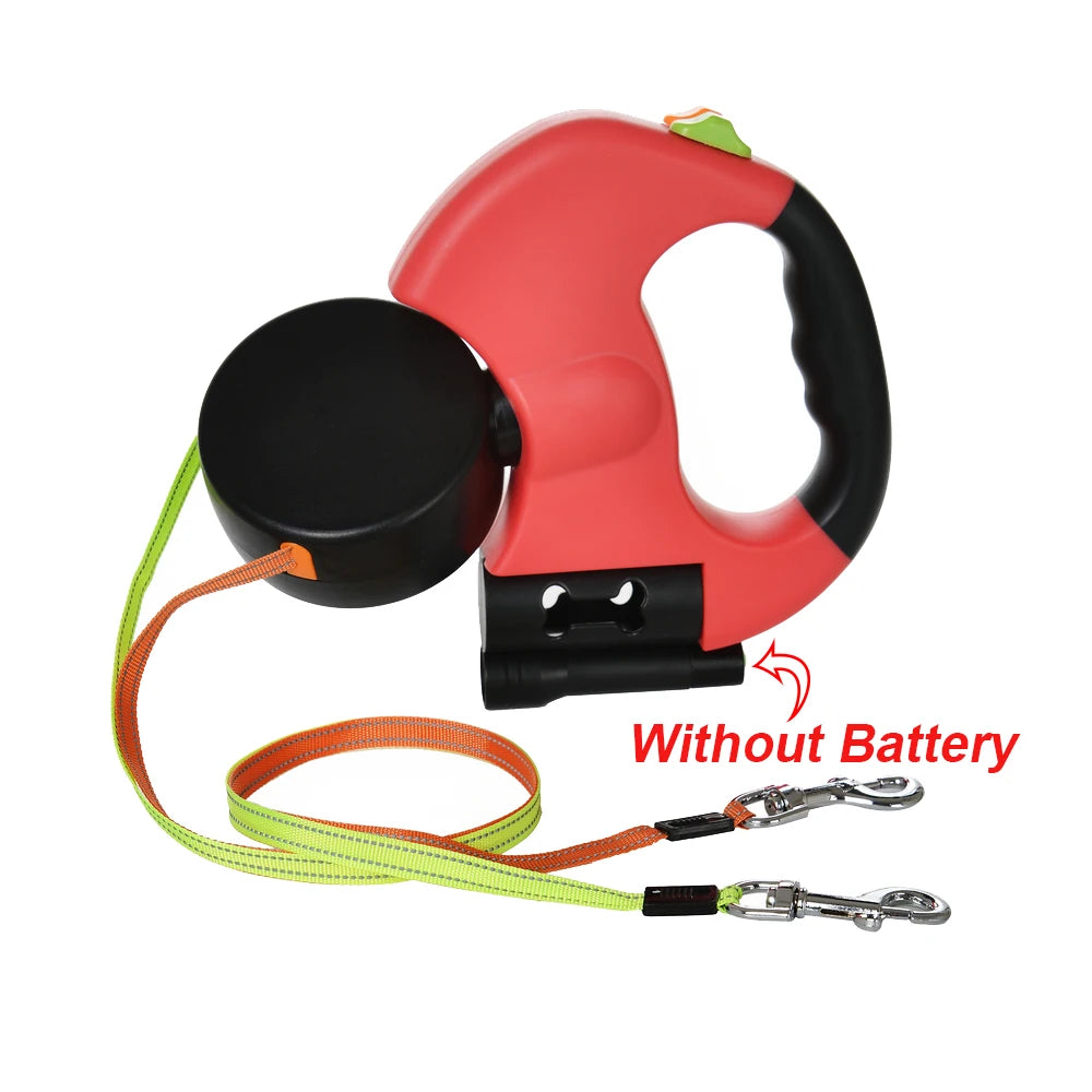 Dual Pet Leash for 2 Dogs Retractable Dog Traction Rope with Flashlight Outdoor Reflective Puppy Lead Strap Yorkie Accessories