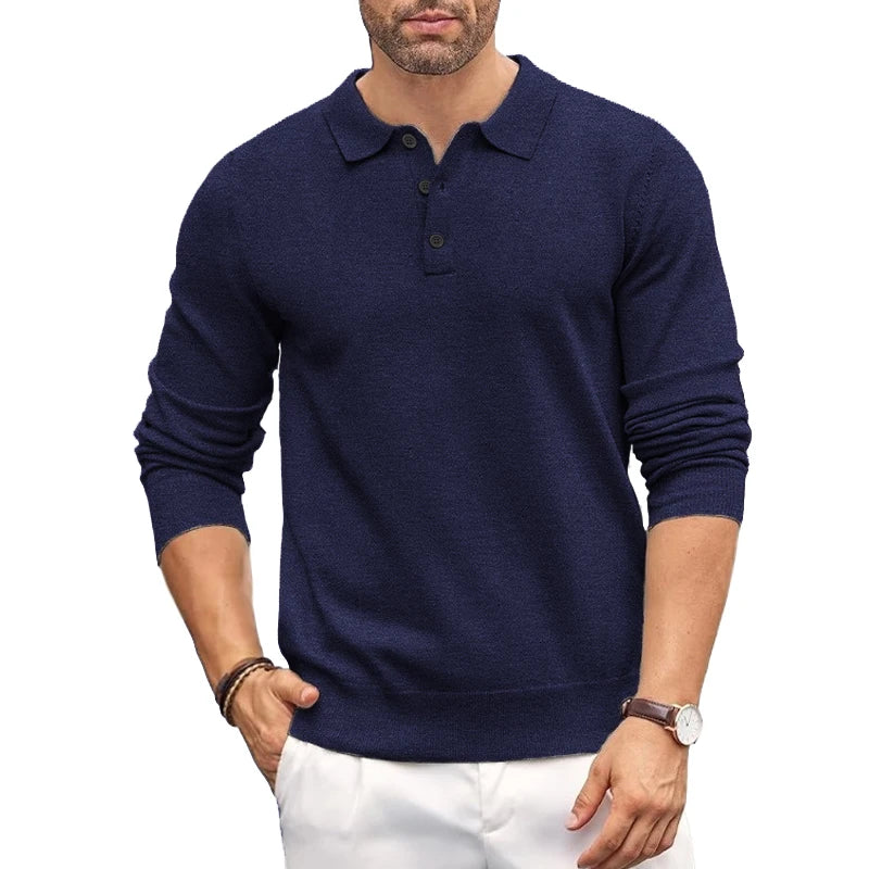 Autumn Mens Button Pullover Sweater Slim Mock Neck Knit Polo Sweaters Casual Dress Jumper Winter Heavyweight Thermal Outerwear