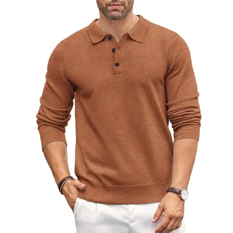 Autumn Mens Button Pullover Sweater Slim Mock Neck Knit Polo Sweaters Casual Dress Jumper Winter Heavyweight Thermal Outerwear