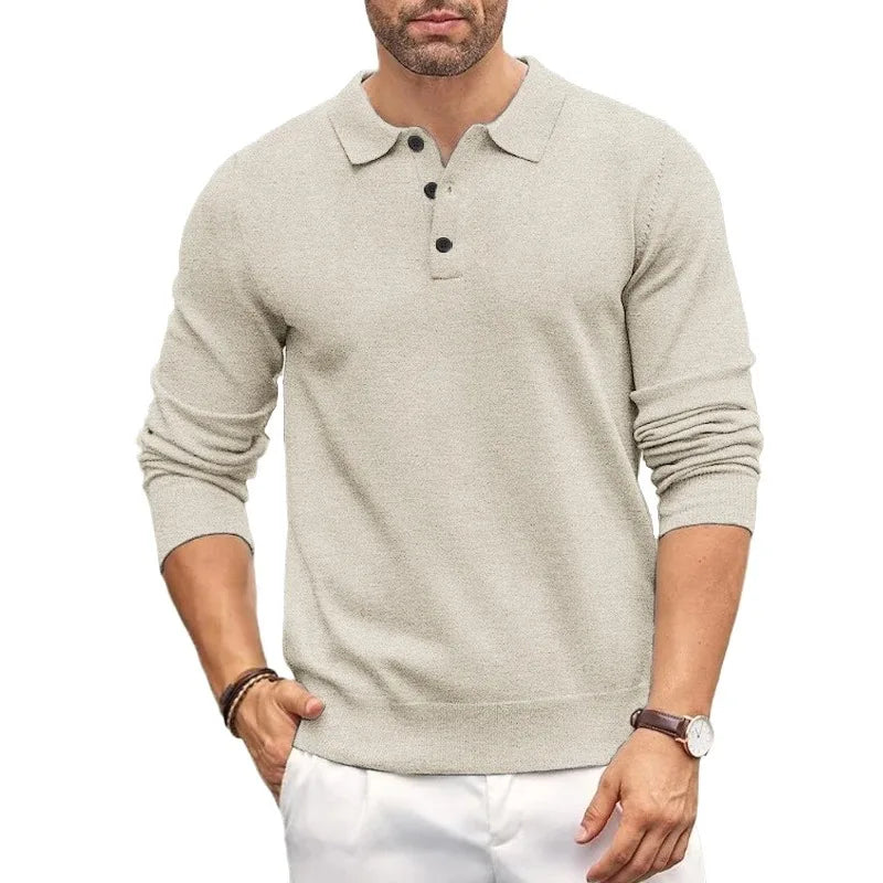 Autumn Mens Button Pullover Sweater Slim Mock Neck Knit Polo Sweaters Casual Dress Jumper Winter Heavyweight Thermal Outerwear