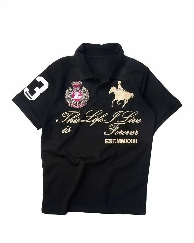 Life I Live is Foreve America Retro Street Minimalist and Fashionable Hip Hop Y2K Print Polo Shirt Men's Polo Summer