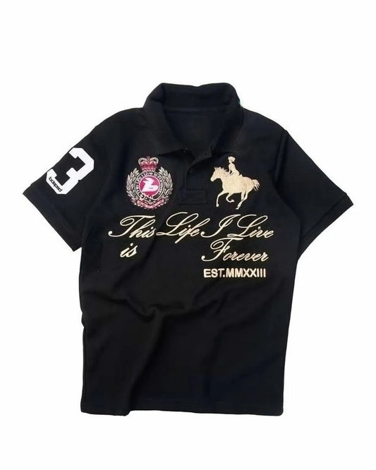 Life I Live is Foreve America Retro Street Minimalist and Fashionable Hip Hop Y2K Print Polo Shirt Men's Polo Summer