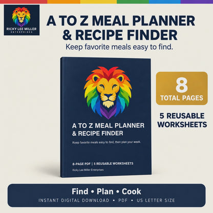 A to Z Meal Planner and Recipe Finder | 8-Page Printable PDF